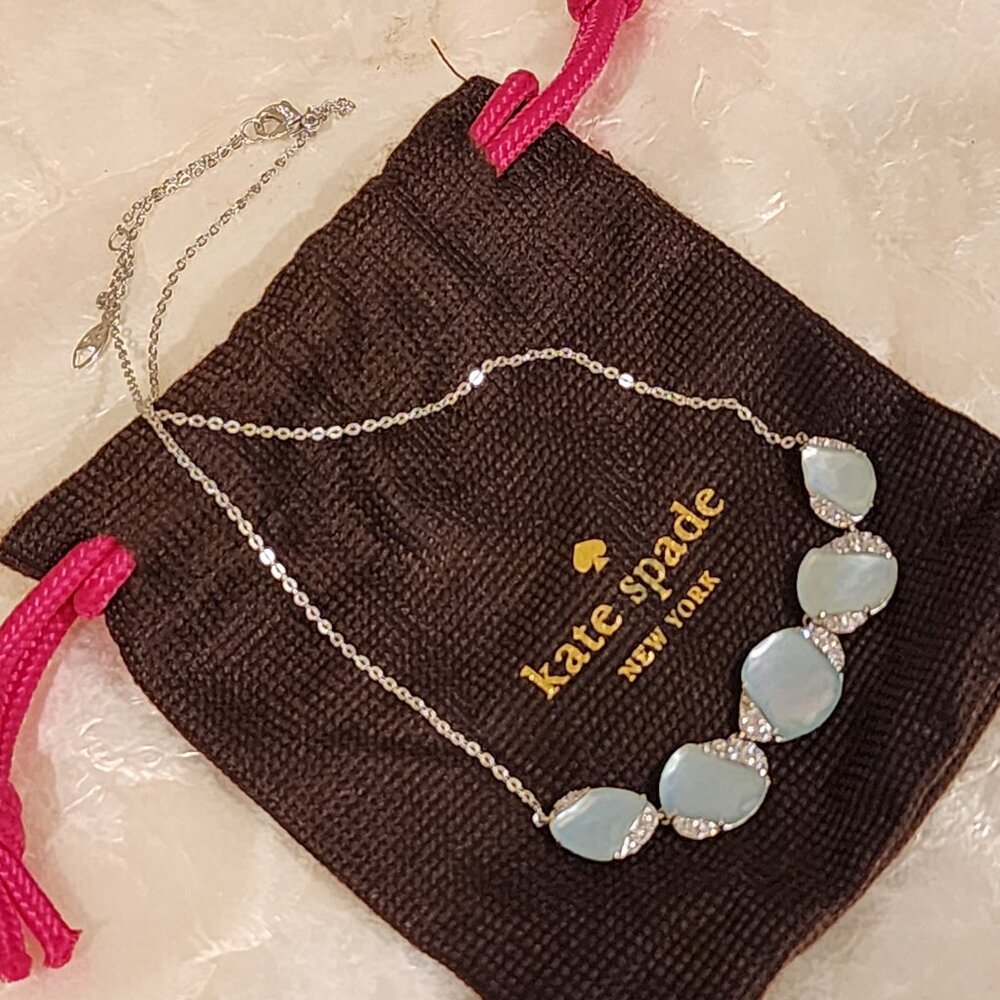 Brand New!! NADRI Delicate Soft Blue Pearlescent w/ Crystal Silver tone Necklace